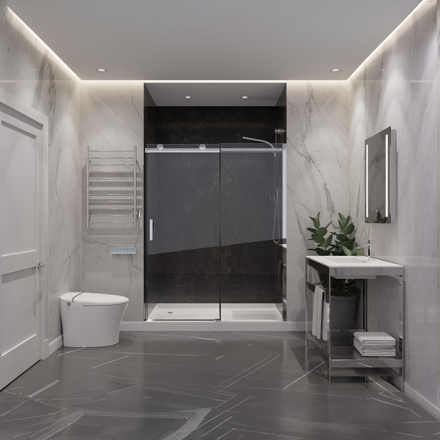 Rhodes Series 48 in. x 76 in. Frameless Sliding Shower Door with Handle