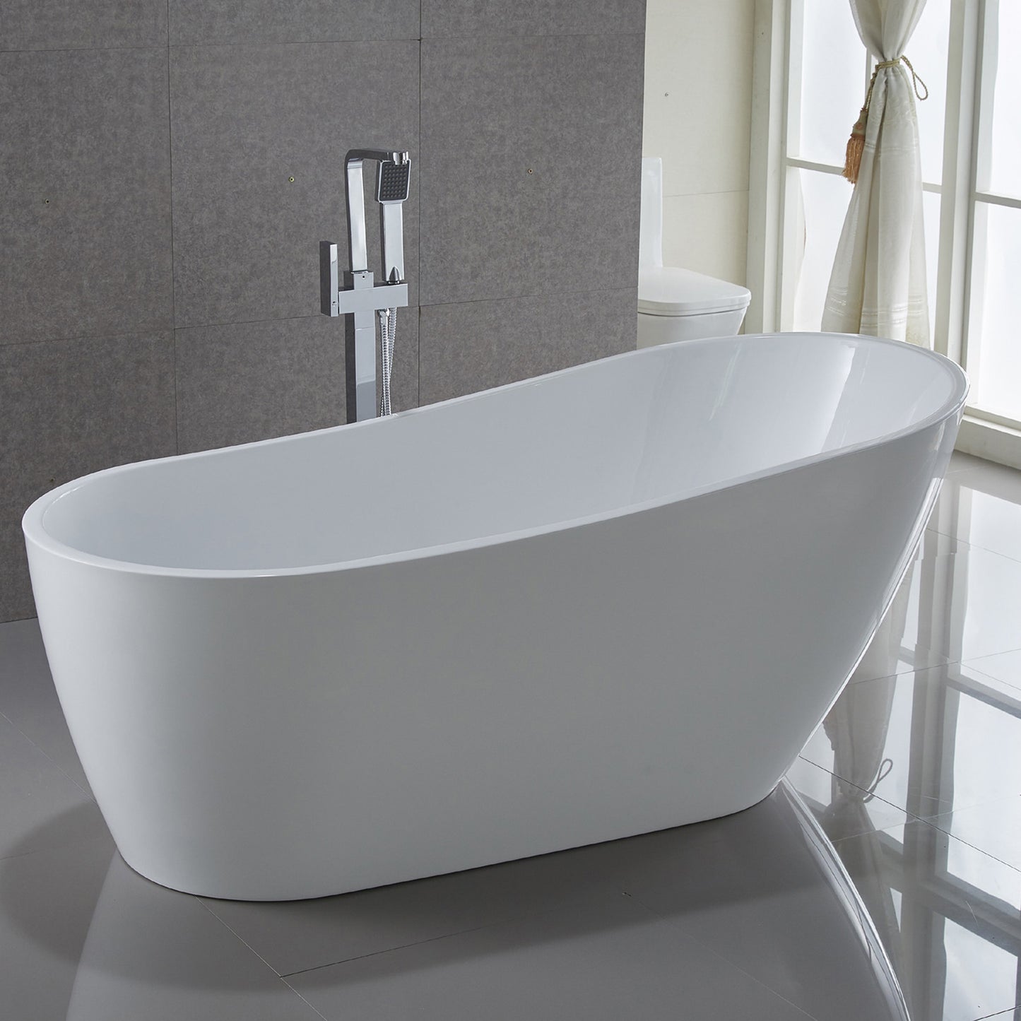 Trend Series 67 in. x 32 in. Flat Bottom Acrylic Freestanding Soaking Bathtub with Center Drain in Glossy White