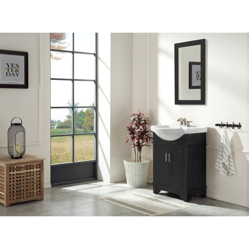 VT-MRCT3024-BK - Montbrun 24 in. W x 34 in. H Bath Vanity-Rich Black with White Basin and Mirror