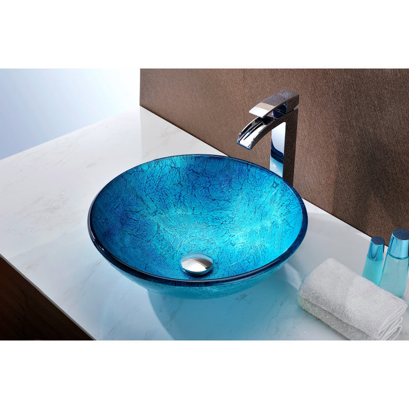 Tereali Series Deco-Glass Vessel Sink in Blue Ice