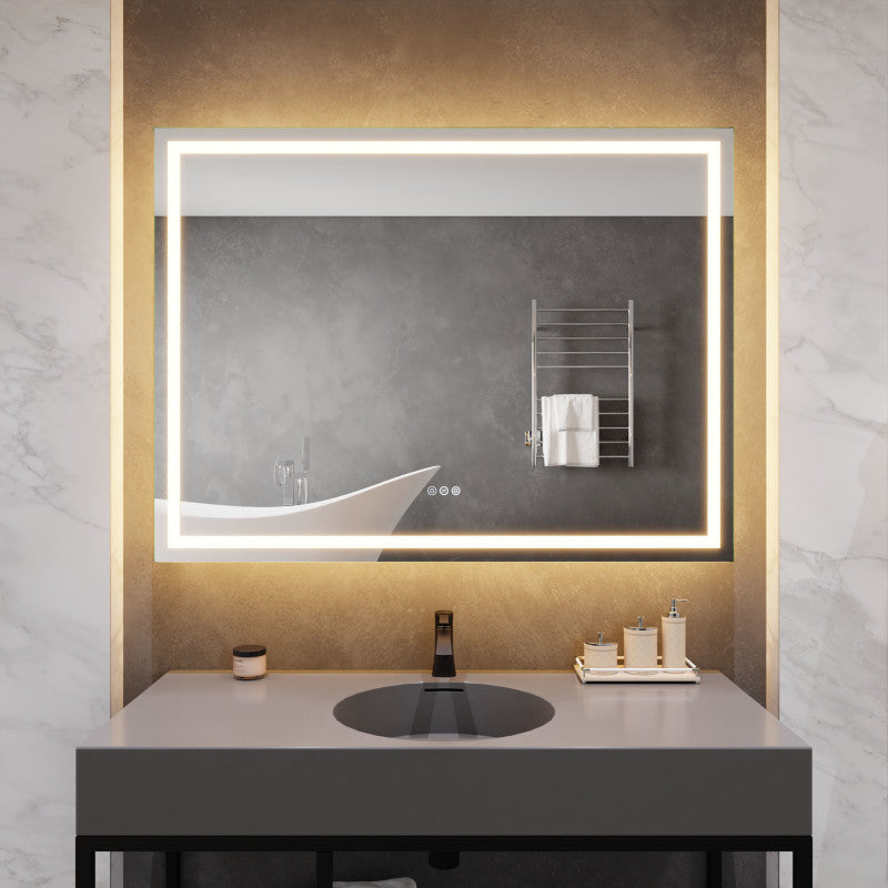 36-in. x 48-in. Frameless LED Front/Back Light Bathroom Mirror w/Defogger