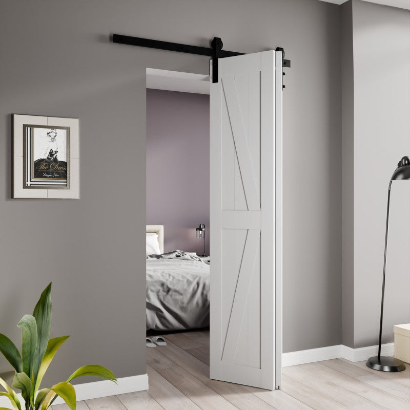 ID-AZBD04 - Waitomo Series 18 in. x 84 in. Pure White Finish MDF Interior Folding Barn Door with Hardware Kit in Matte Black