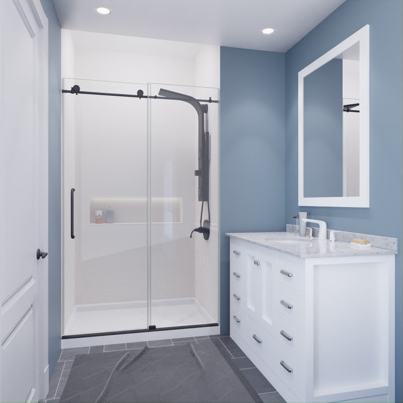 SD-AZ8077-01GB - Leon Series 48 in. by 76 in. Frameless Sliding Shower Door in Gunmetal with Handle