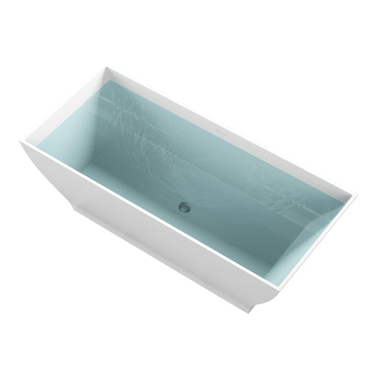 Crema Series 71 in. x 32 in. Flat Bottom Solid Surface Freestanding Soaking Bathtub with Center Drain in Matte White