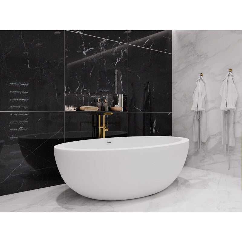 Lusso Series 76 in. x 41 in. Flat Bottom Solid Surface Freestanding Soaking Bathtub with Center Drain in Matte White