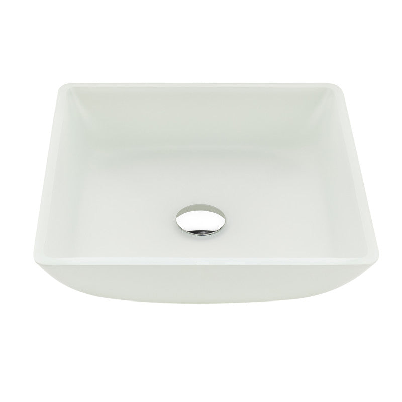 Solstice Square Glass Vessel Bathroom Sink with White Finish