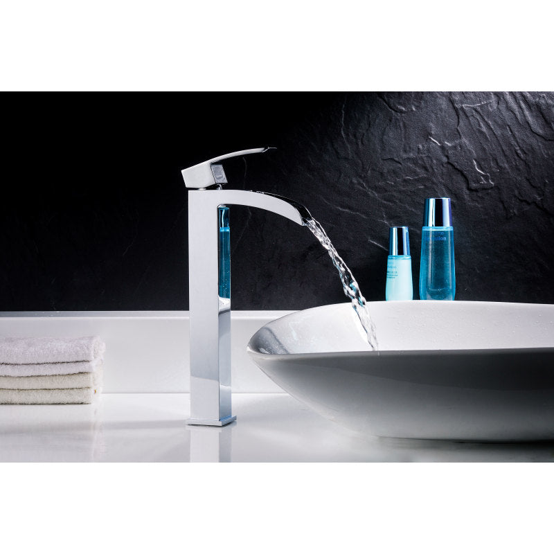 Voce Series Deco-Glass Vessel Sink in Lustrous Blue with Key Faucet