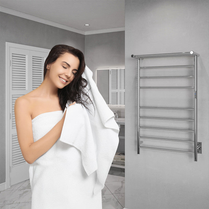 TW-AZ012CH - Eve Series 8-Bar Wall Mounted Electric Bathroom Towel Warmer Rack in Polished Chrome Finish Stainless Steel