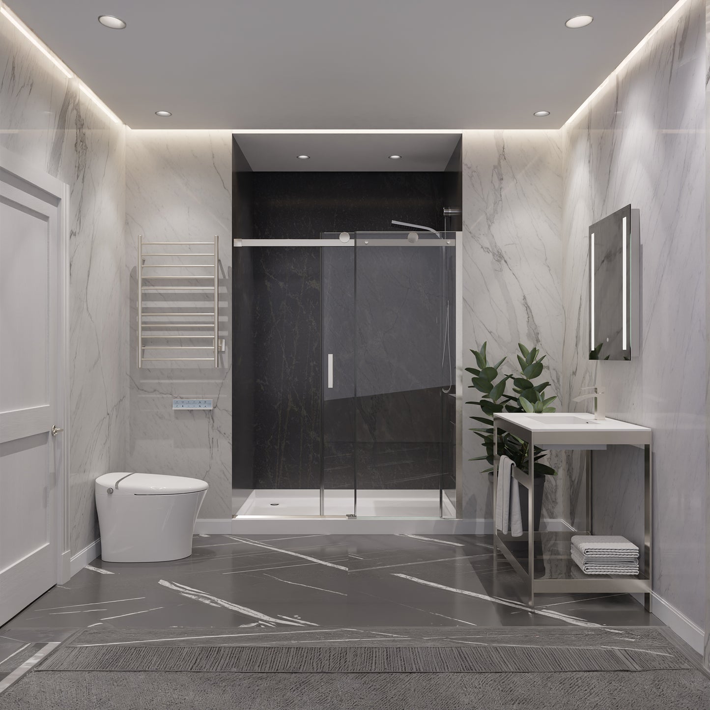 Rhodes Series 48 in. x 76 in. Frameless Sliding Shower Door with Handle