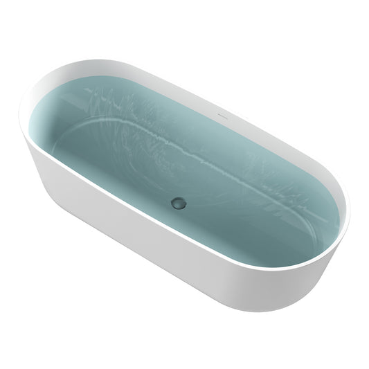 Sabbia Series 71 in. x 32 in. Flat Bottom Solid Surface Freestanding Soaking Bathtub with Center Drain in Matte White