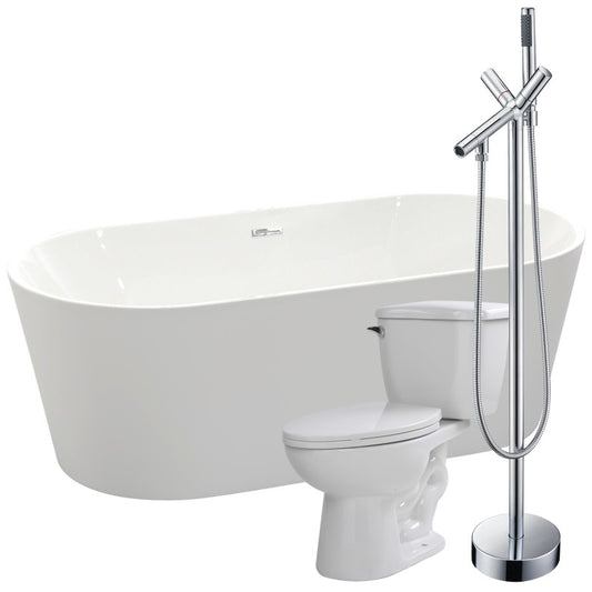 FTAZ098-42C-55 - Chand 67 in. Acrylic Flatbottom Non-Whirlpool Bathtub with Havasu Faucet and Kame 1.28 GPF Toilet