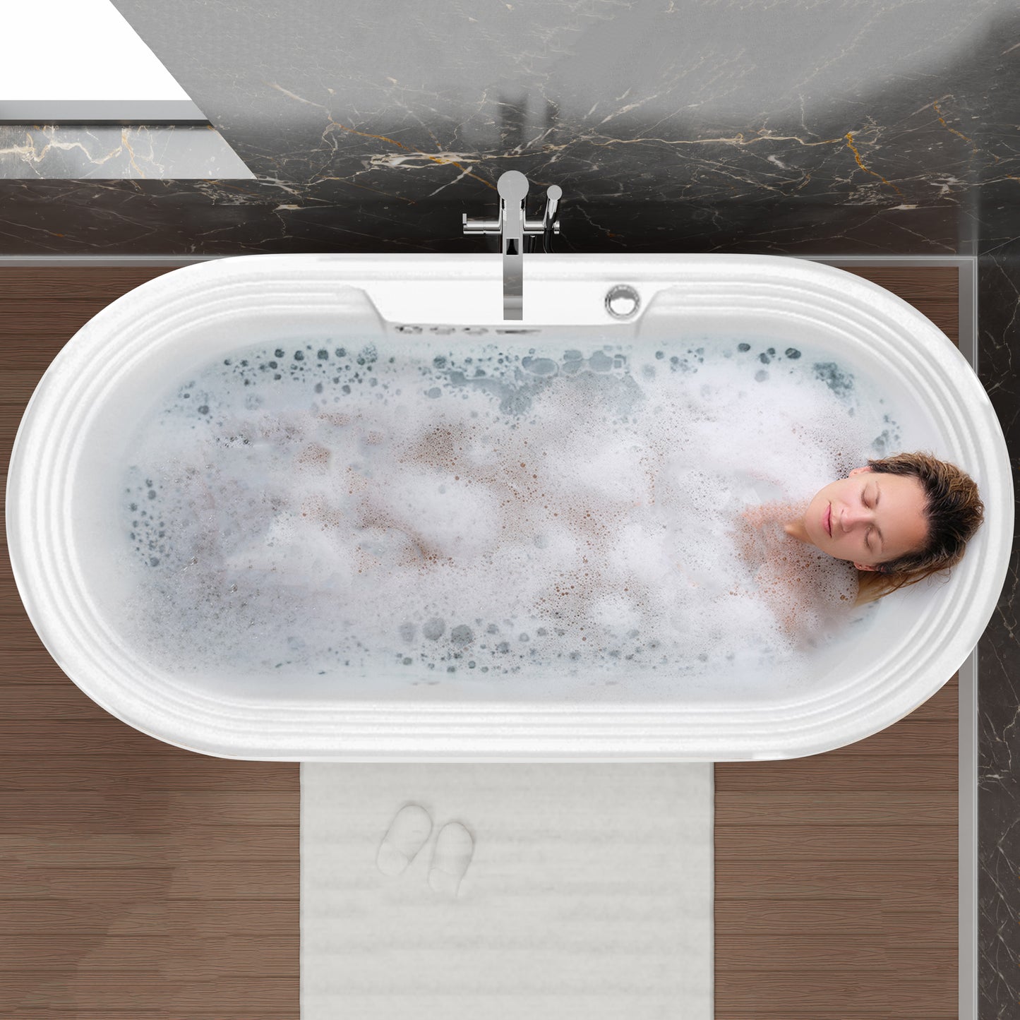 Sofi Series 67 in. L x 34 in. W Acrylic Combination 50 Gallon Capacity Freestanding Bathtub with Center Drain in White