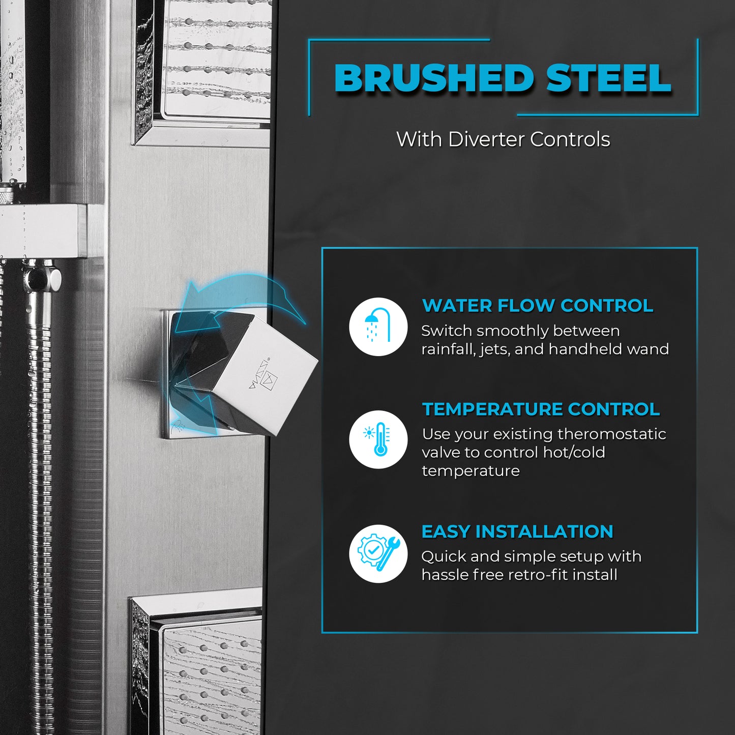 Aura 2-Jetted Shower Panel with Heavy Rain Shower & Spray Wand