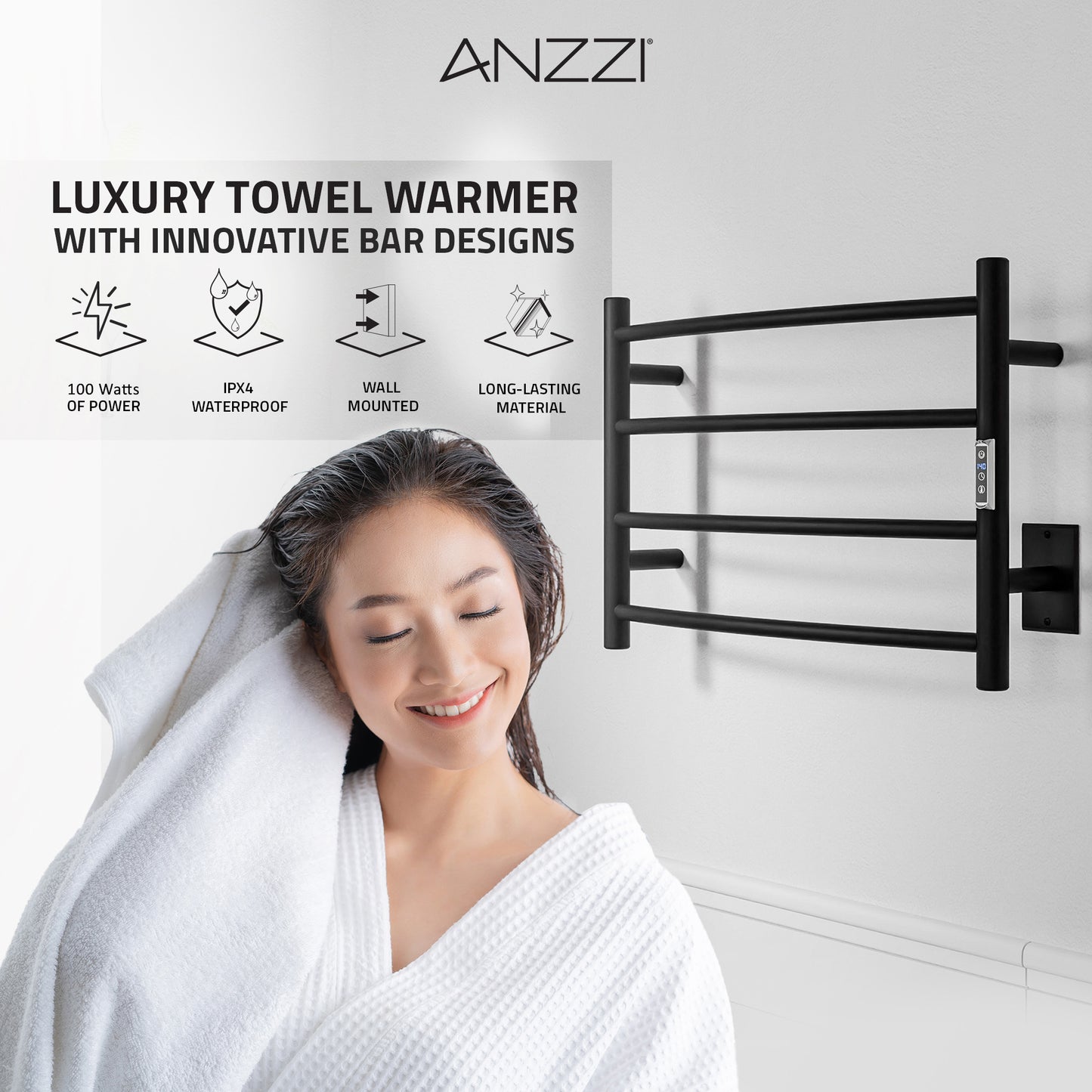 Glow 4-Bar Stainless Steel Wall Mounted Towel Warmer
