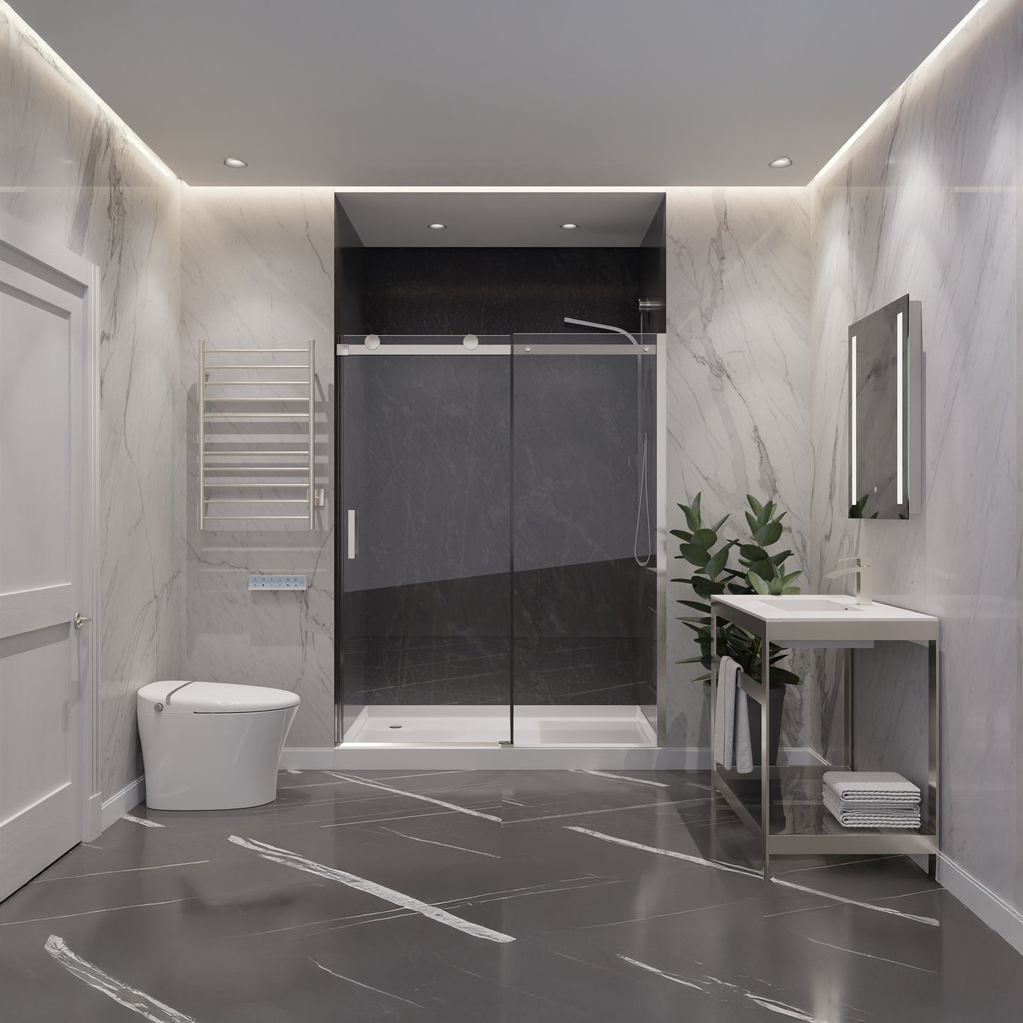 Rhodes Series 48 in. x 76 in. Frameless Sliding Shower Door with Handle
