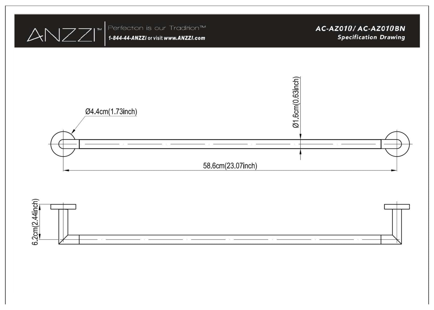 Caster 2 Series 23.07 in. Towel Bar in Polished Chrome