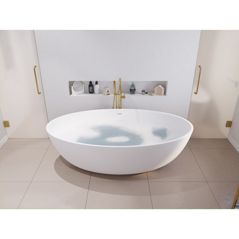 Cestino Series 67 in. x 36 in. Flat Bottom Solid Surface Freestanding Soaking Bathtub with Center Drain in Matte White