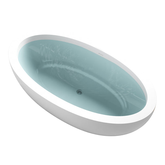 Lusso Series 76 in. x 41 in. Flat Bottom Solid Surface Freestanding Soaking Bathtub with Center Drain in Matte White