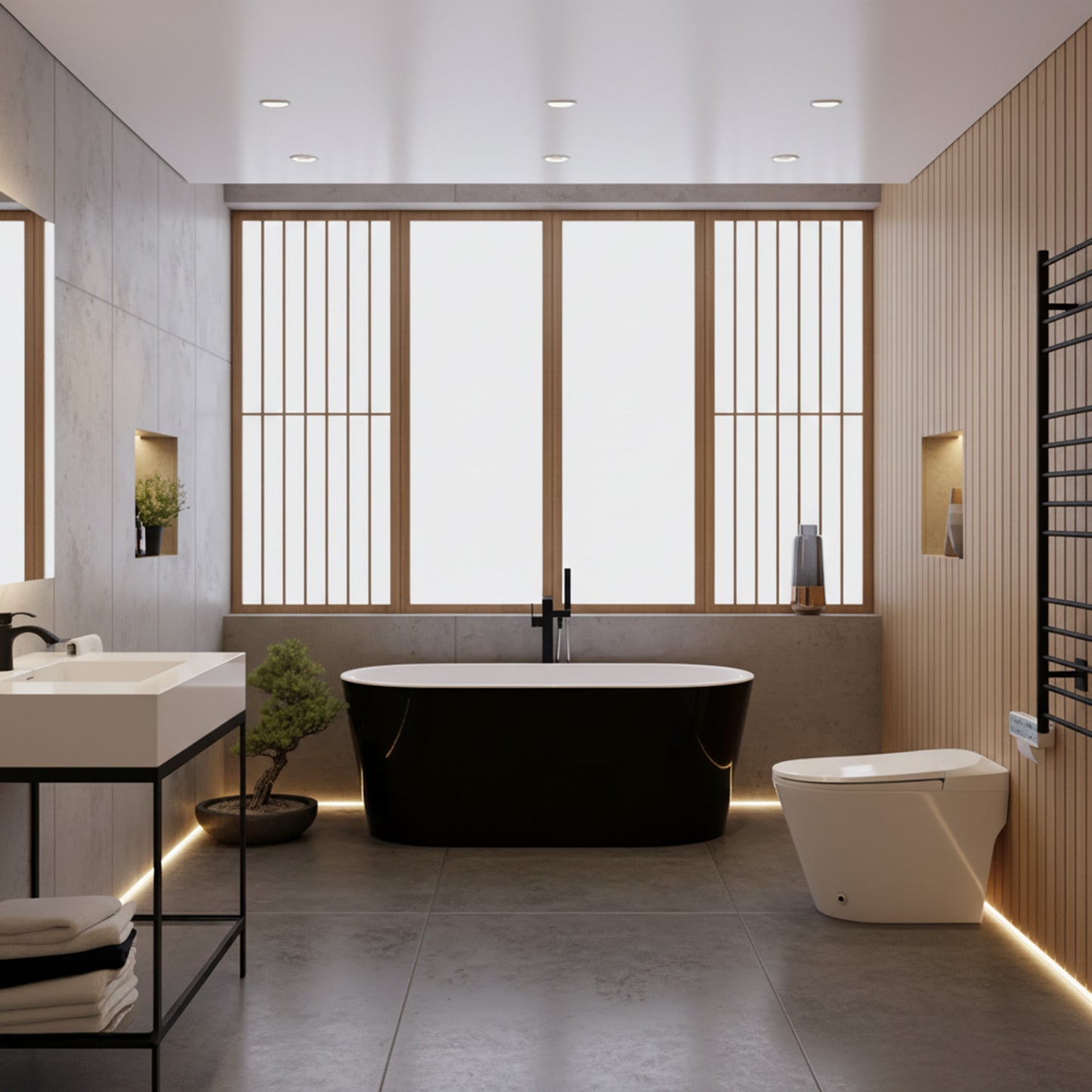 Chand Series 55 in. x 30 in. Flat Bottom Acrylic Freestanding Soaking Bathtub with Center Drain in Glossy Black
