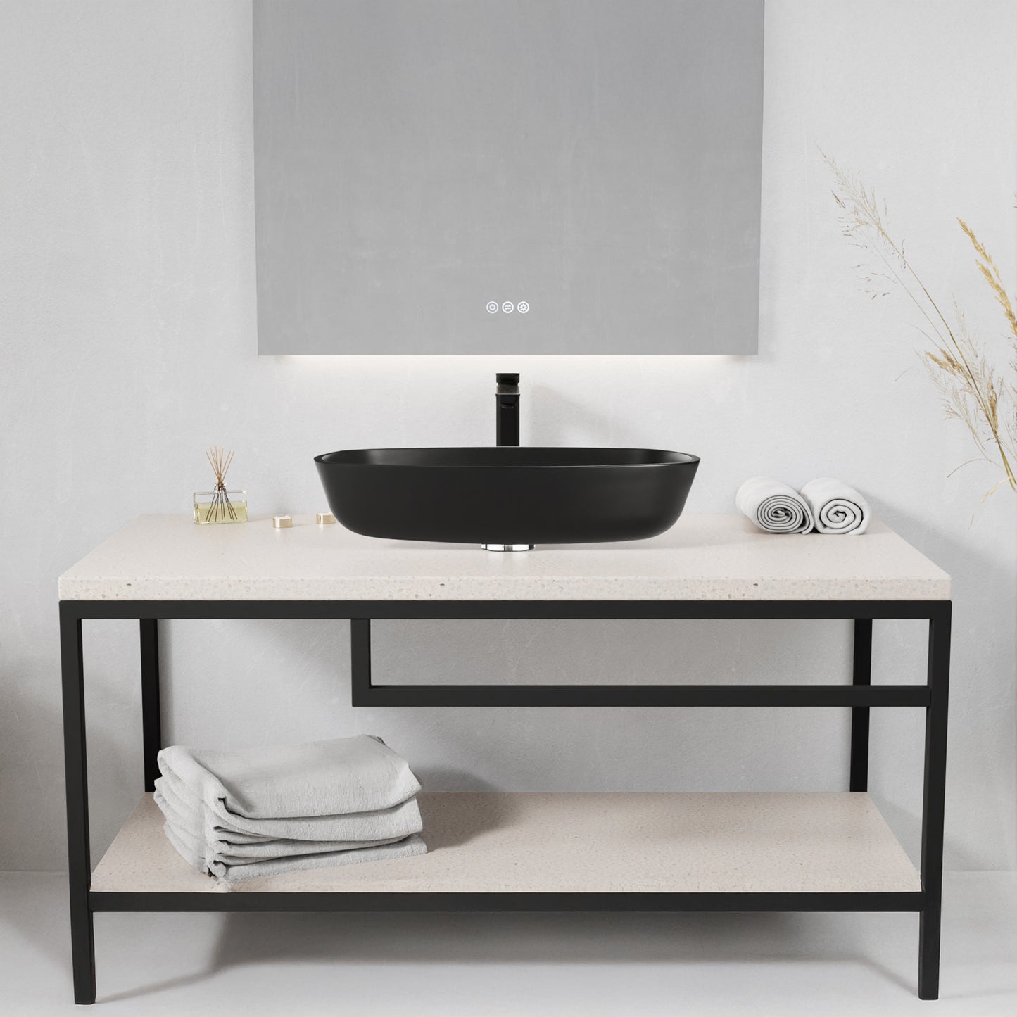 Ariadne Rectangle Glass Vessel Bathroom Sink with Matte Black Finish