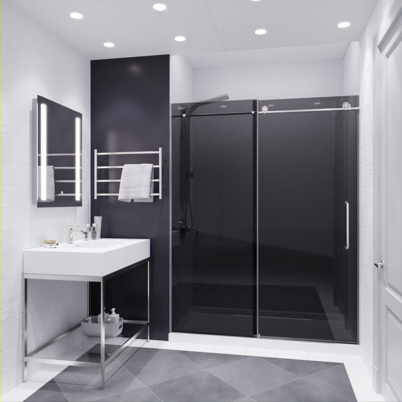 SD-AZ8077-02BNT - Leon Series 60 in. by 76 in. Frameless Sliding Shower Door in Brushed Nickel with Tinted Glass