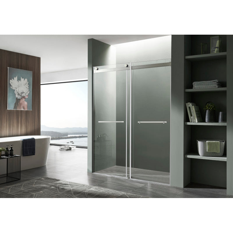 SD-FRLS05801BN - Kahn Series 48 in. x 76 in. Frameless Sliding Shower Door with Horizontal Handle in Brushed Nickel