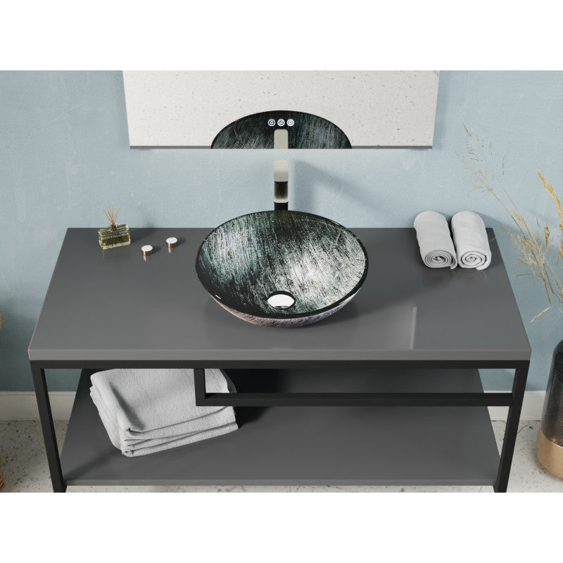 LS-AZ903 - Amalfi Round Glass Vessel Bathroom Sink with Stellar Grey Finish