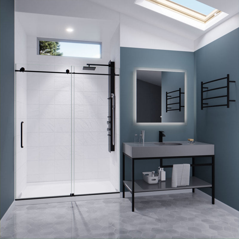 SD-AZ13-02MB - Madam Series 60 in. by 76 in. Frameless Sliding Shower Door in Matte Black with Handle