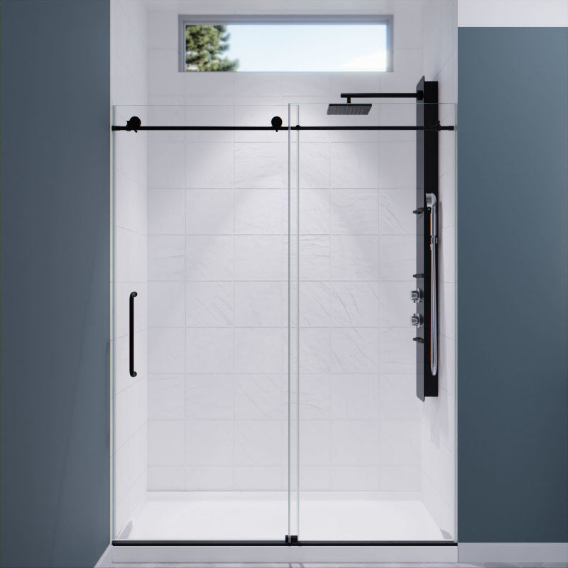 SD-AZ8077-02MB - Leon Series 60 in. by 76 in. Frameless Sliding Shower Door in Matte Black with Handle