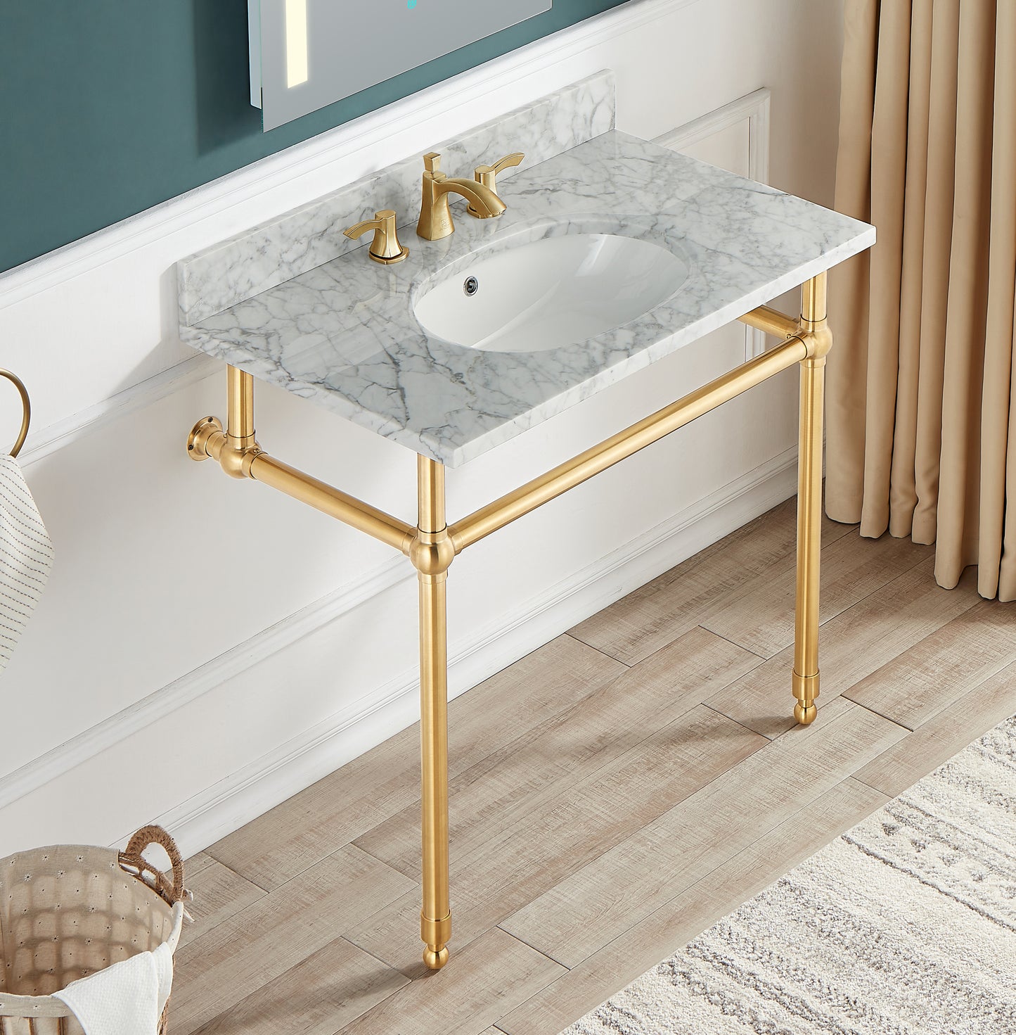 CS-FGC004-BG - Verona 34.5 in. Console Sink in Brushed Gold with Carrara White Counter Top