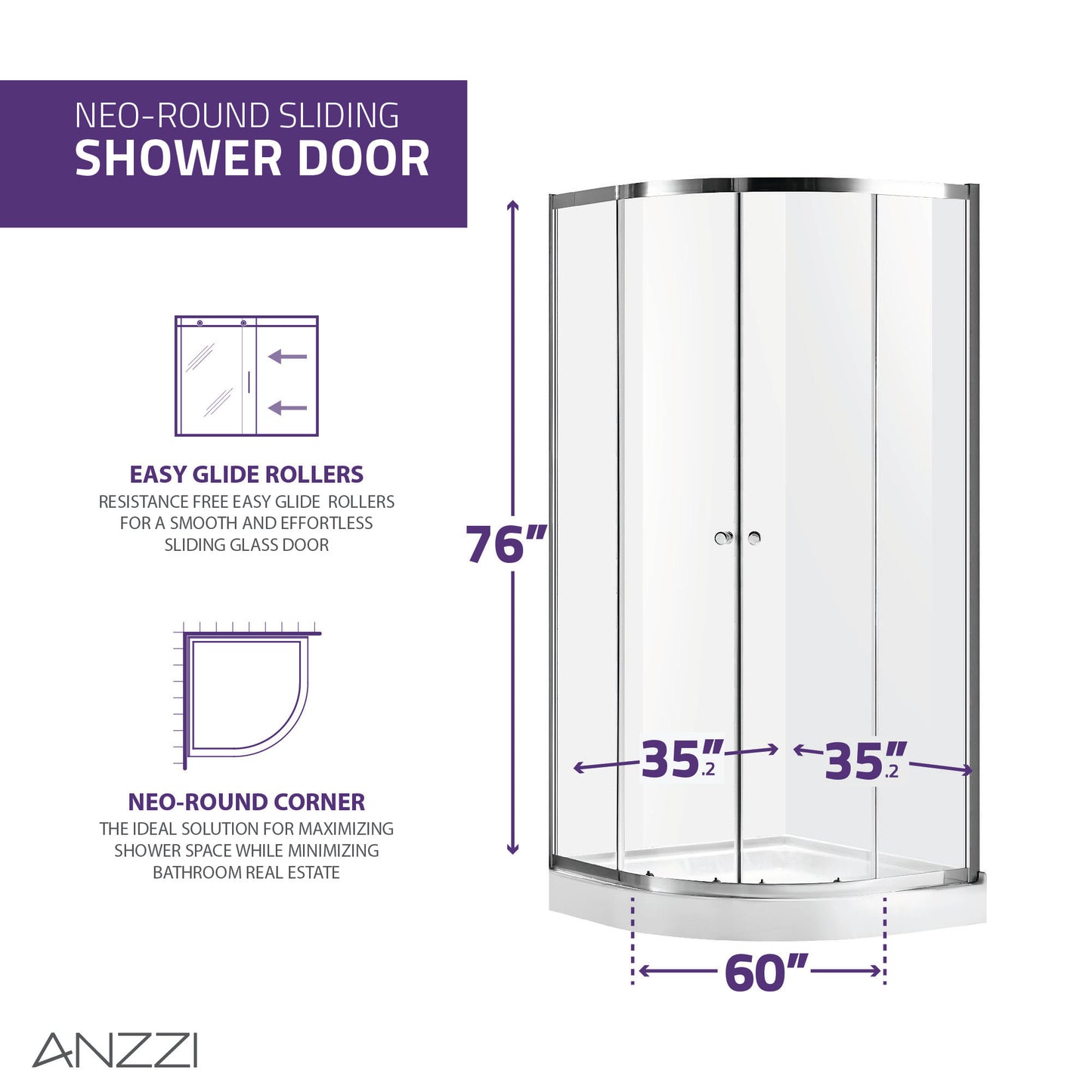Mare 35 in. x 76 in. Framed Shower Enclosure with TSUNAMI GUARD