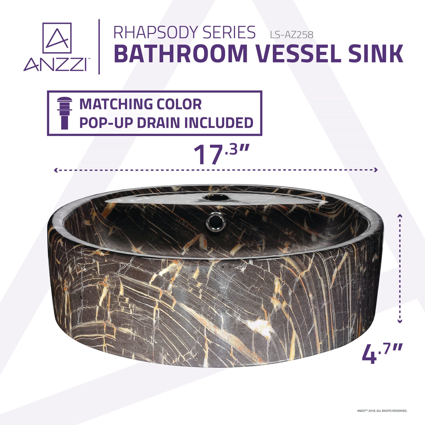 Rhapsody Series Ceramic Vessel Sink in Neolith Marble Finish