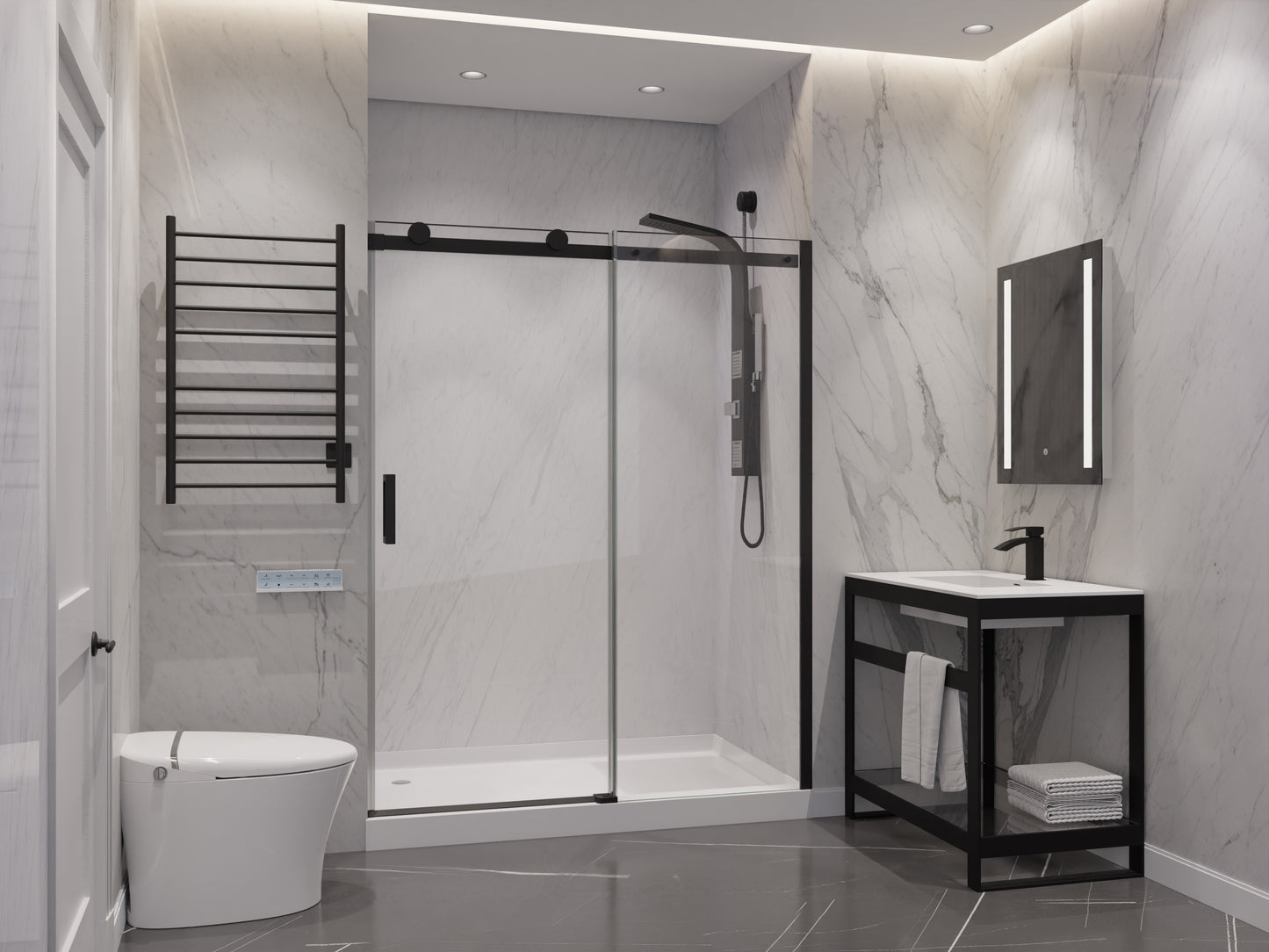 Rhodes Series 48 in. x 76 in. Frameless Sliding Shower Door with Handle