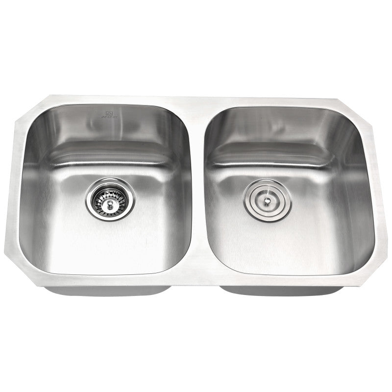 Moore Undermount Stainless Steel 32 in. 0-Hole 50/50 Double Bowl Kitchen Sink in Brushed Satin