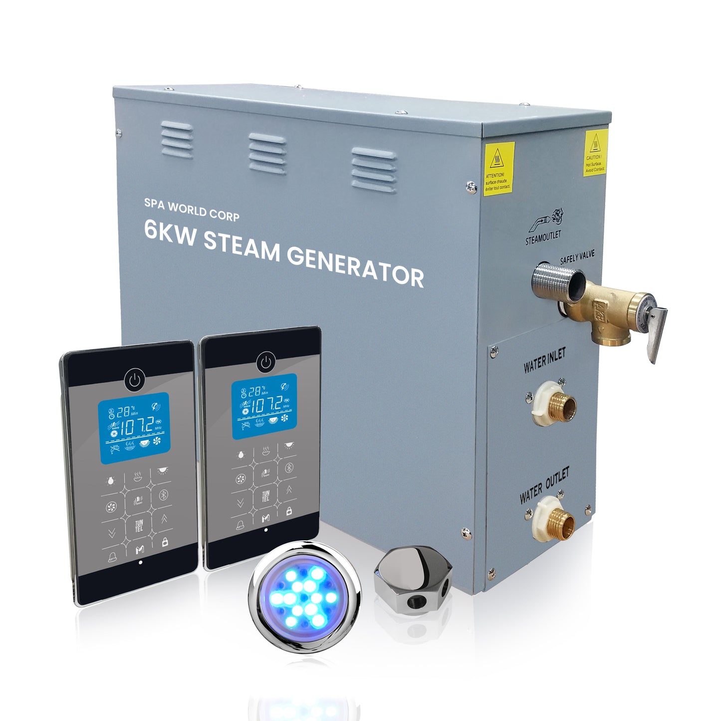 Spa World Corp SWC-6KW In-Home Steam Generator Unit with Dual Control and Relief Valve