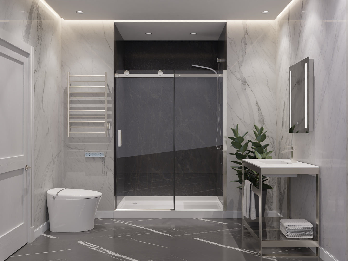 Rhodes Series 48 in. x 76 in. Frameless Sliding Shower Door with Handle