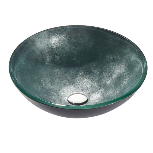 Belissima Round Glass Vessel Bathroom Sink with Stellar Grey Finish