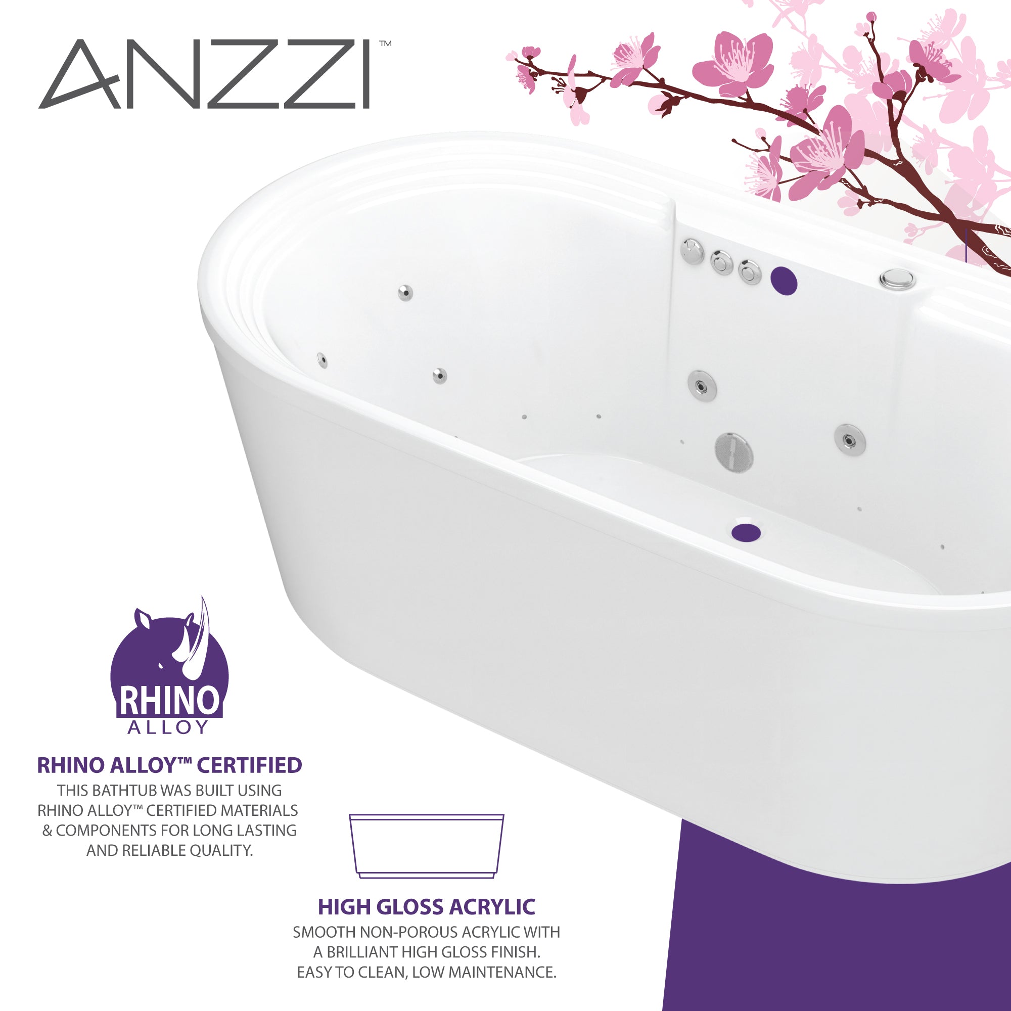 FT-AZ201 - ANZZI Sofi Series 67 in. L x 34 in. W Acrylic