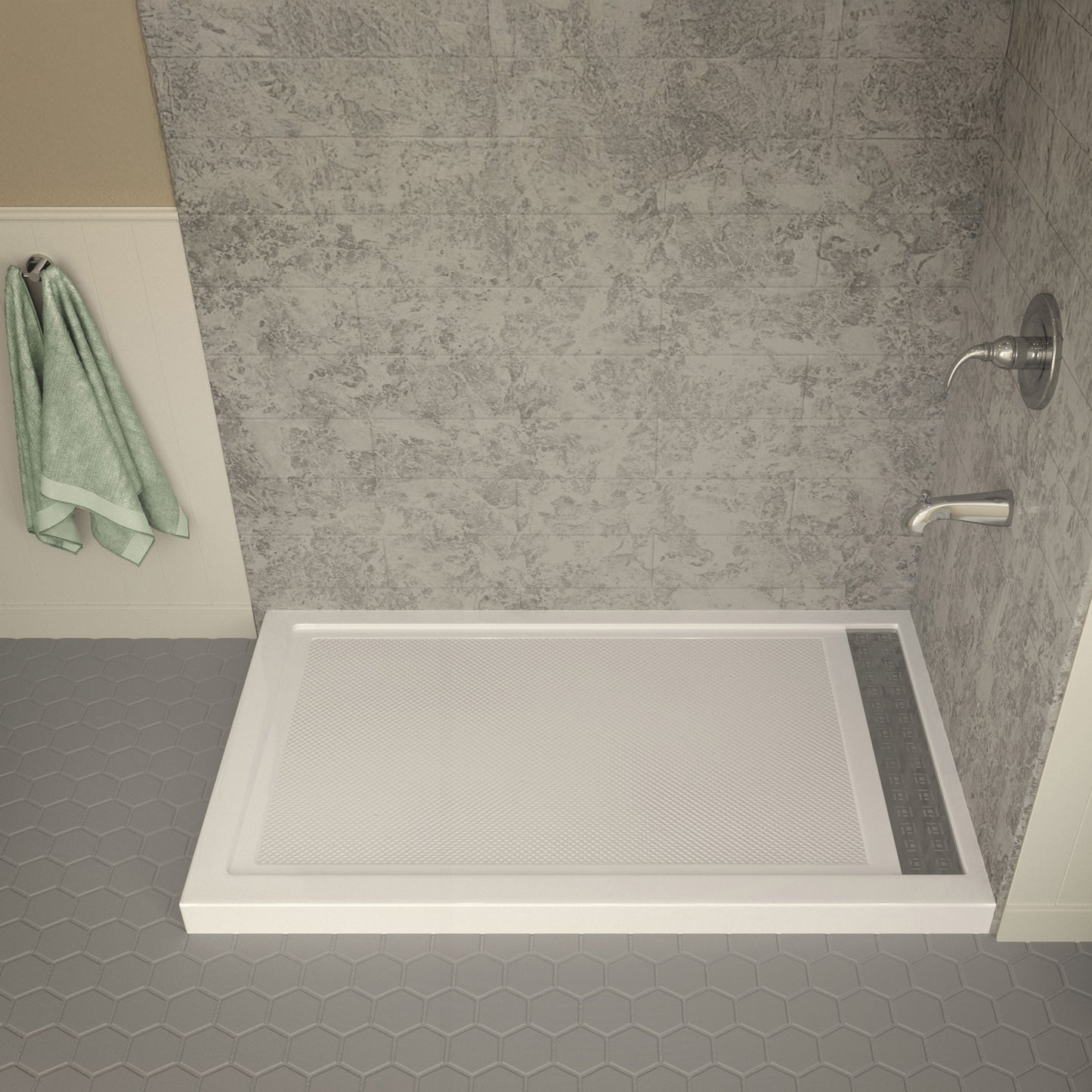 Field Base Series 60 in. L x 36 in. W Corner Shower Shower Pan Base with Right Drain in Glossy White Marine Acrylic
