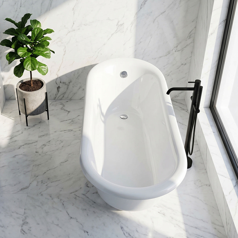 Talyah Series 71 in. x 35 in. Flat Bottom Acrylic Freestanding Soaking Bathtub with Center Drain in Glossy White