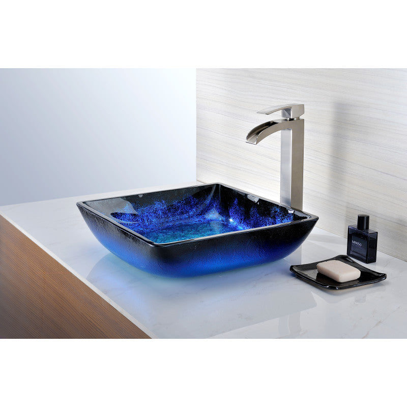 Kuku Series Deco-Glass Vessel Sink in Blazing Blue