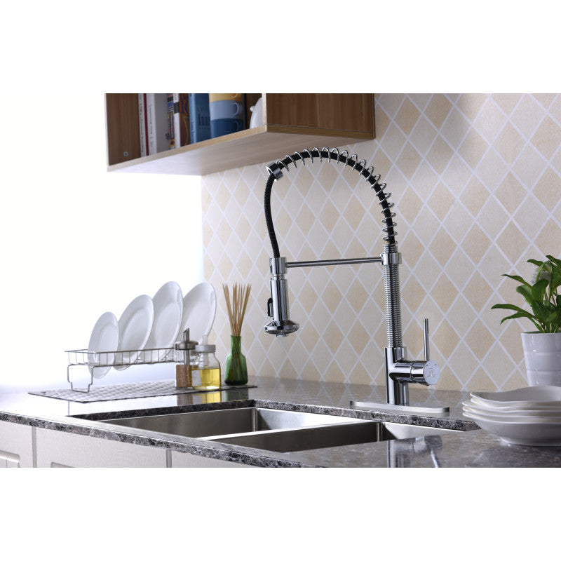 KF-AZ194CH - Step Single Handle Pull-Down Sprayer Kitchen Faucet in Polished Chrome