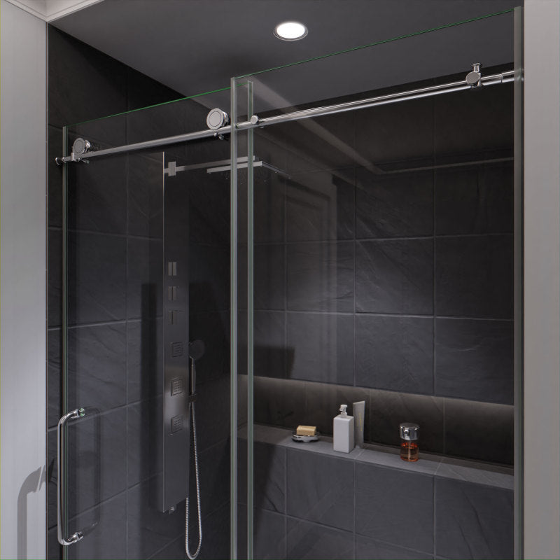 Leon Series 48 in. by 76 in. Frameless Sliding Shower Door with Handle