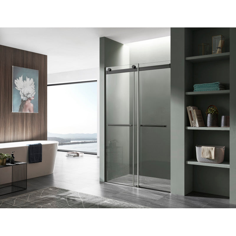 SD-FRLS05802MB - Kahn Series 60 in. x 76 in. Frameless Sliding Shower Door with Horizontal Handle in Matte Black