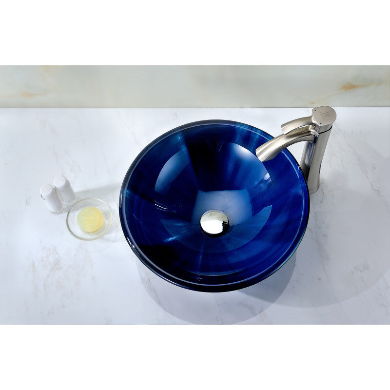 Meno Series Deco-Glass Vessel Sink in Lustrous Blue