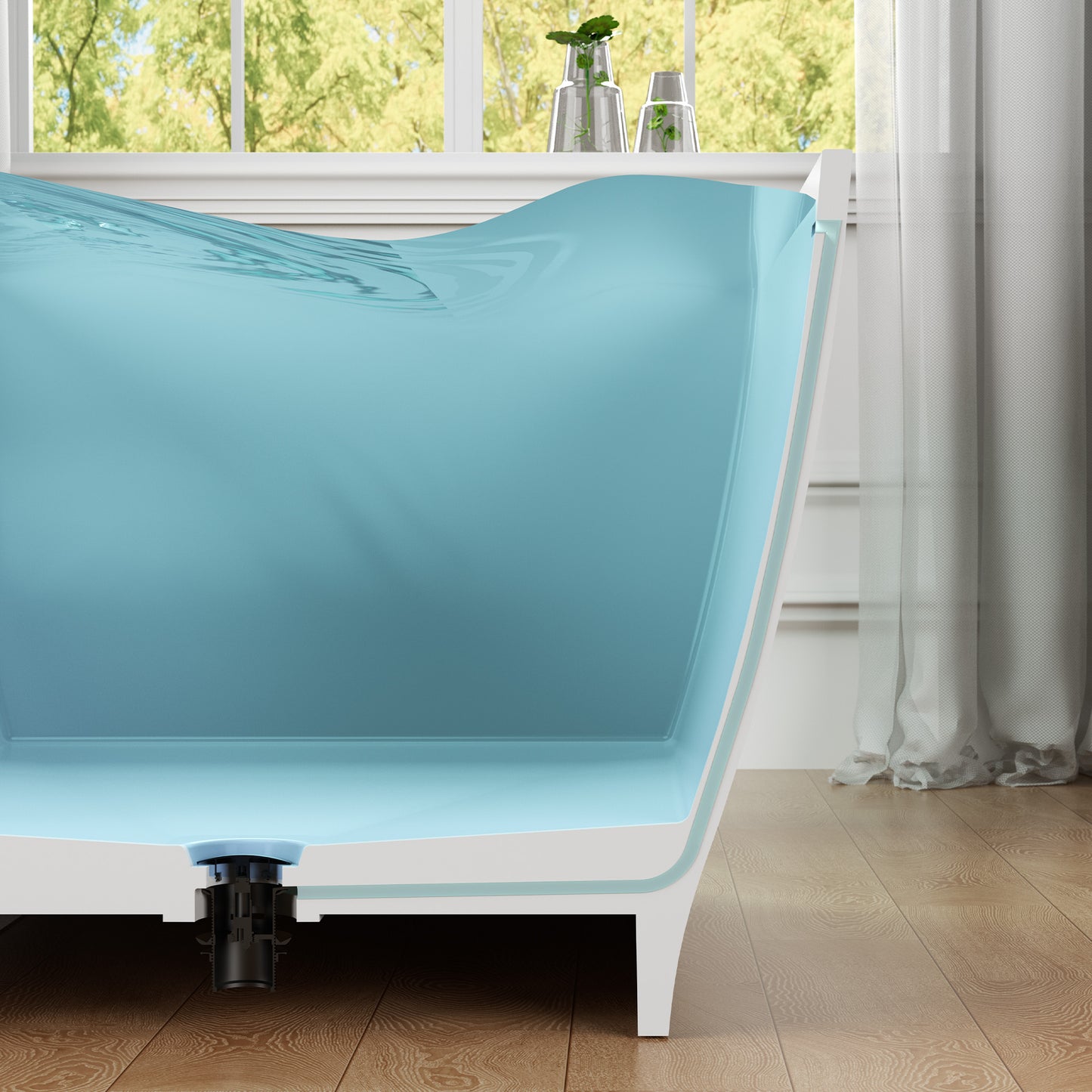 Crema Series 71 in. x 32 in. Flat Bottom Solid Surface Freestanding Soaking Bathtub with Center Drain in Matte White
