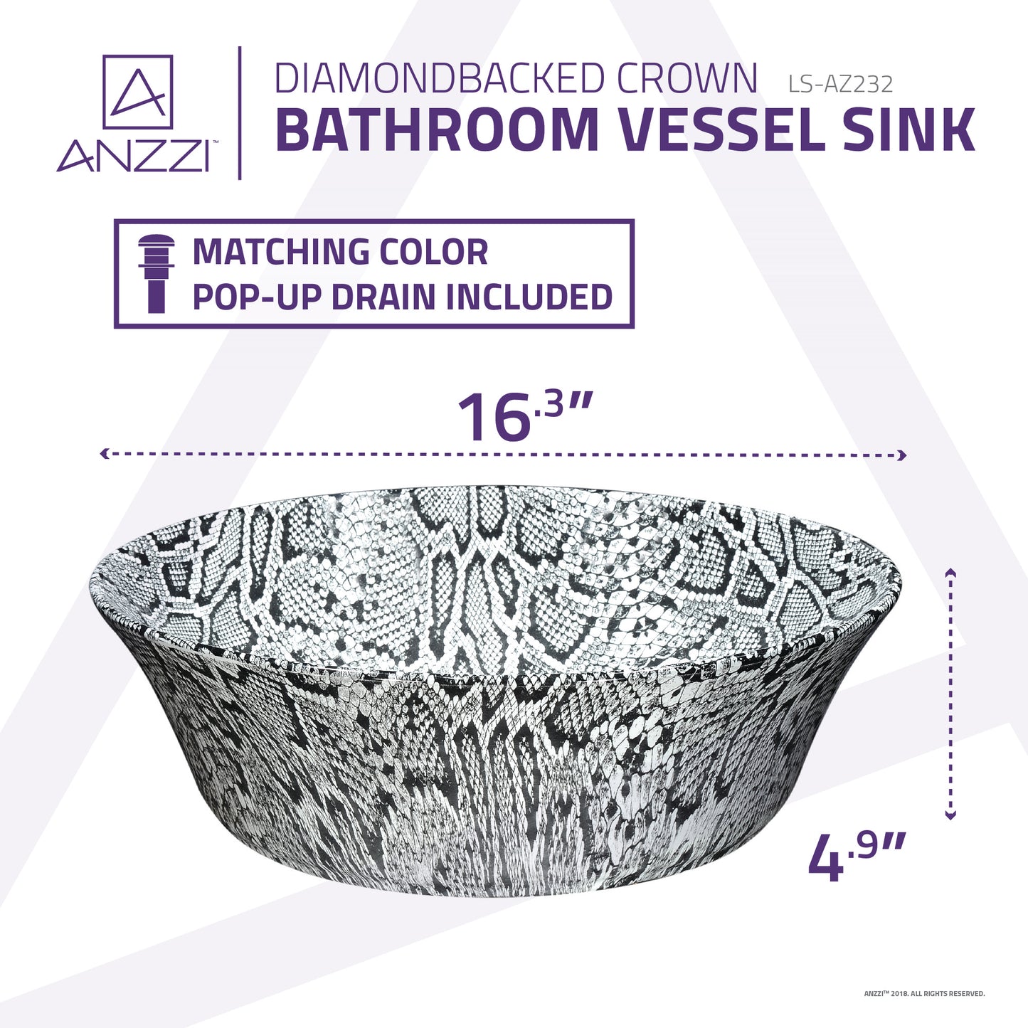 Diamond Back Crown Series Ceramic Vessel Sink in Diamond Back Finish