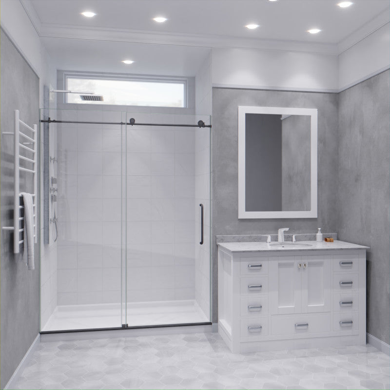 SD-AZ8077-02GB - Leon Series 60 in. by 76 in. Frameless Sliding Shower Door in Gunmetal with Handle