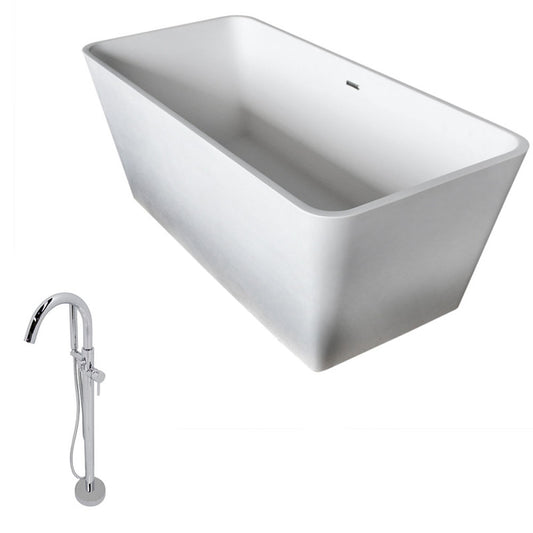FT501-0025 - Cenere 4.9 ft. Solid Surface Classic Soaking Bathtub in Matte White and Kros Faucet in Chrome