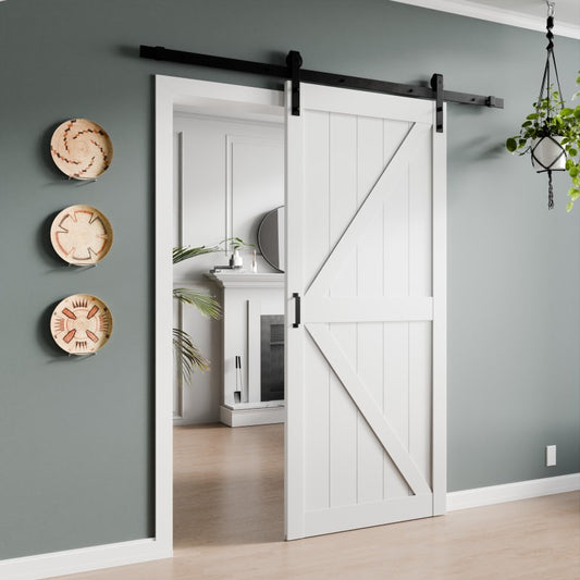 ID-AZBD02 - Grotto Series 36 in. x 84 in. Pure White Finish MDF Interior Sliding Barn Door with Hardware Kit in Matte Black